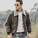 Herren Lederjacke,Winter Warm Echtes Leder Jacke Abnehmbare Pelz Kragen Dickmantel Aviator Jacke, Männer Turn-Down Kragen Vintage Casual Baumwolle Kaffeejacke, S