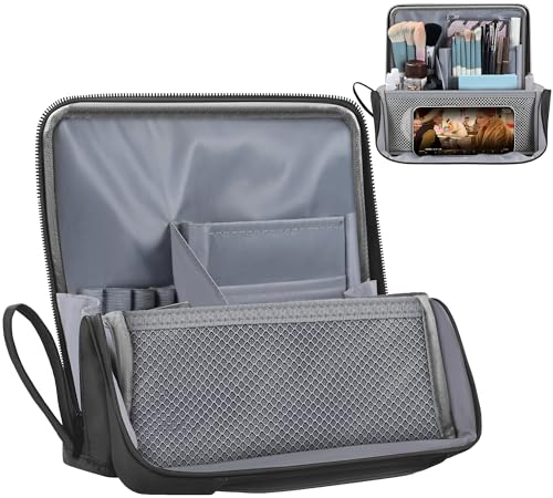 2025 New Makeup Bag,Multi-Purpose Large Capacity leather Standing Makeup Bag,Parallel Traveler Makeup Organizer Portable,Waterproof Cosmetic Toiletry Bags,Black