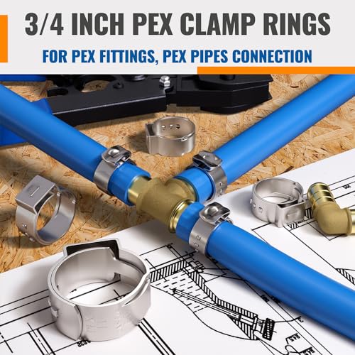 Image of (60 Pack) SUNGATOR 3 /4 Inch Pex Crimp Rings, Stainless Steel 3 /4 inch Cinch Clamp Ring, Pex Clips for Tubing Pipes Connection, Single Ear Hose Clamp for Plumbers & DIY Users