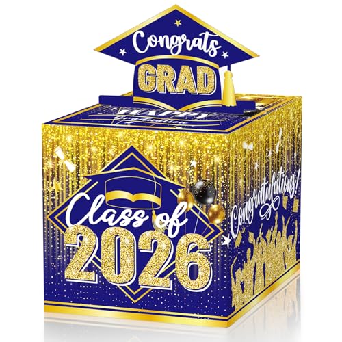 Graduation Money Box for Cash Gift Pull Gold Blue Money Pull Box Gift 2026 Grad Suprise Funny Graduation Party Gift Pull Money Cash Graduation Money Holder for Cash with Pull Out Card DIY Set