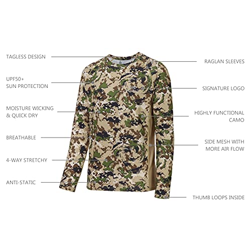 BASSDASH Men's Hunting Camo Performance Long Sleeve Shirt Fishing UPF50+ FS13M3