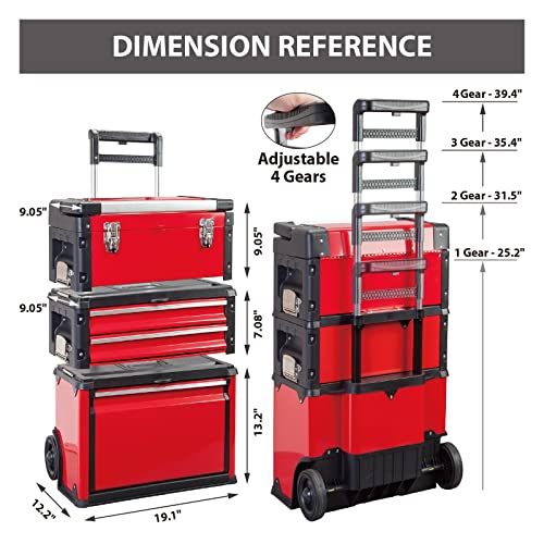 Big Red Trjf-C305Abd Torin Garage Workshop Organizer: Portable Steel And Plastic Stackable Rolling Upright Trolley Tool Box With 3 Drawers, 20.5" L X 12.6" W X 28.4" #TOP1