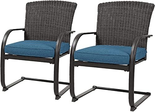 Grand patio 2 Pieces Dining Wicker Chair Set,Outdoor Dining Set,Steel Frame Rocking Chair with Cushion for Conversation for Yard,Garden,Backyard, Deck,Bistro(Peacock Blue)