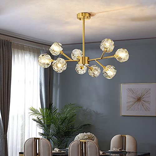 Lustre Sputnik cristal à 9 lumières G9 plafonnier en laiton pour îlot de cuisine salle à manger