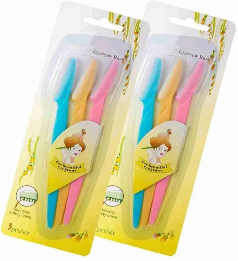Eyebrow and Upper Lip Razors for Women, 3 Pieces per Pack, 2 Pack Set, Multi-Color