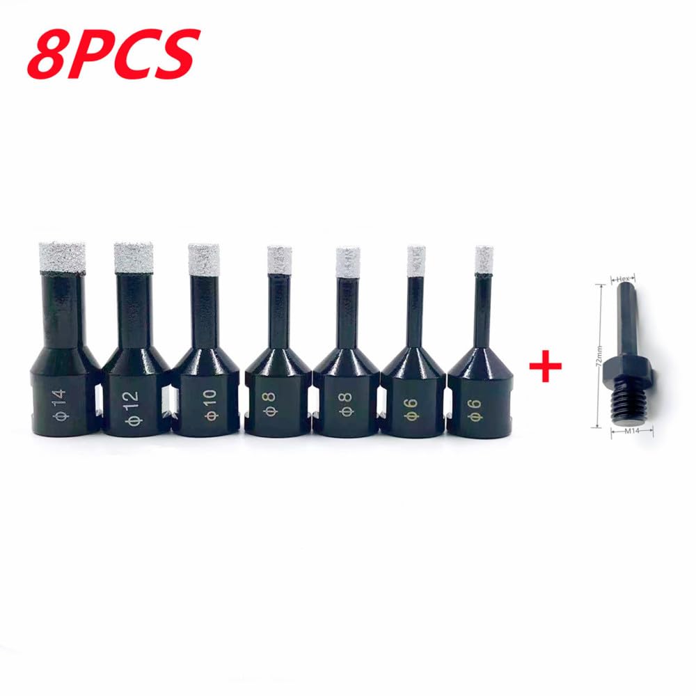 7 piezas/8 piezas M14 hilo diamante seco broca de perforación soldada al vacío juego de brocas de porcelana azulejos granito mármol sierra perforadora herramientas, 8 piezas hexagonal, M14