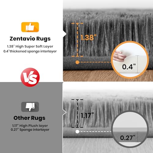 Zentavio Area Rugs for Living Room Large Rugs for Bedroom 6x9 Carpet Fluffy Fuzzy Soft Shag Aesthetic Plush High Pile Gray Throw Rug for Nursery Kids Room Dorm Triangle Grey