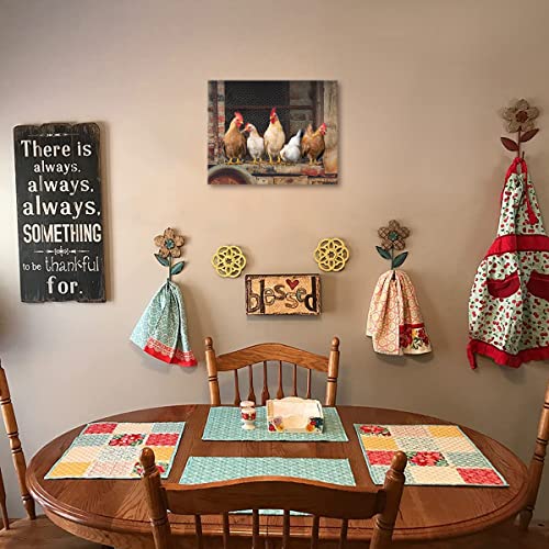 Kitchen Decor Wall Art Farm Rooster Chicken Pictures For Farmhouse Rustic Home Walls Decoration Canvas Framed 15X12 #TOP1