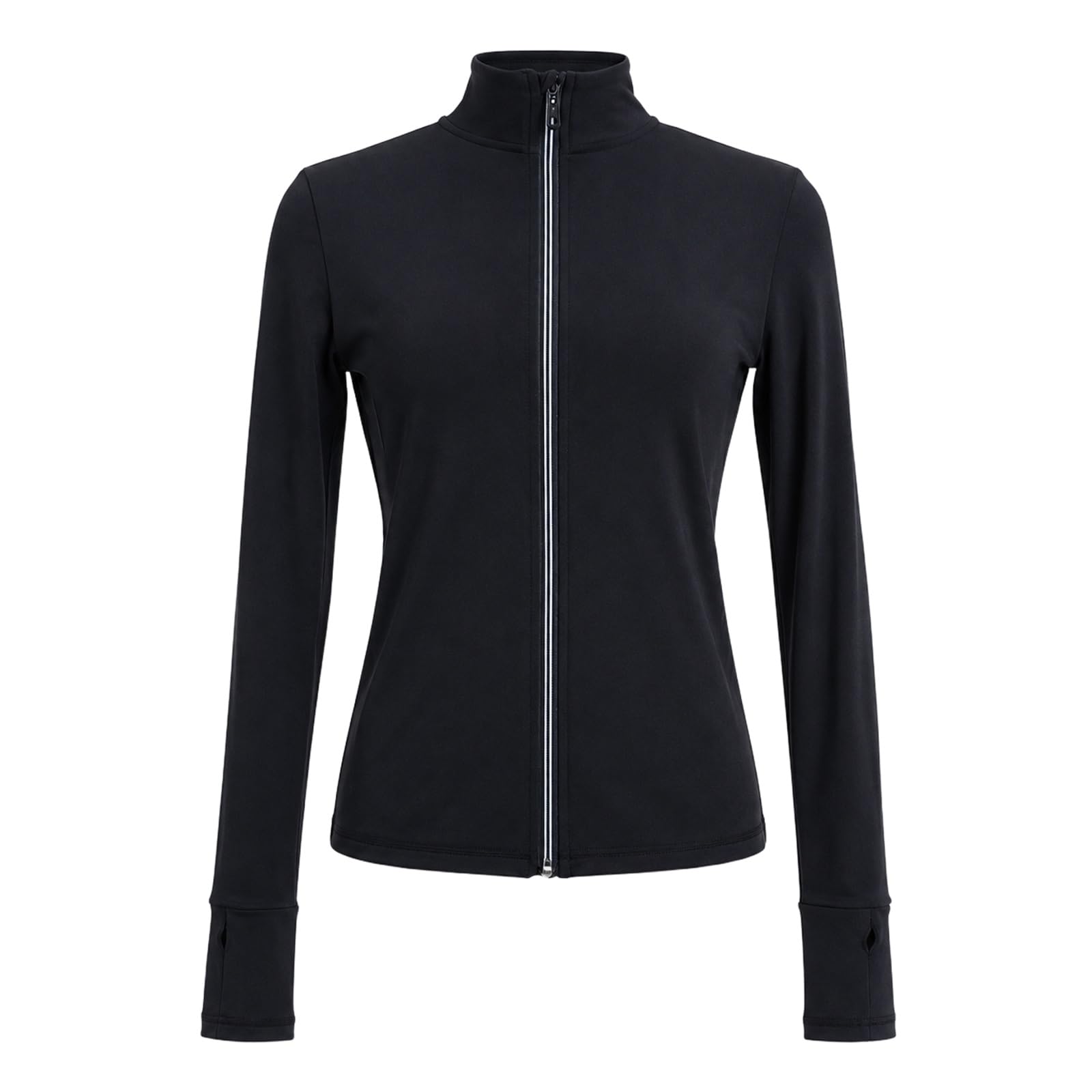 Eiskunstlauf Jacke Damen Teen Full Zip Warm Up Training Eisbahn | Stretchmaterial mit Stehkragen, durchgehendem Reißverschluss, Daumenlöchern und Strassdetails hinten fürs Training