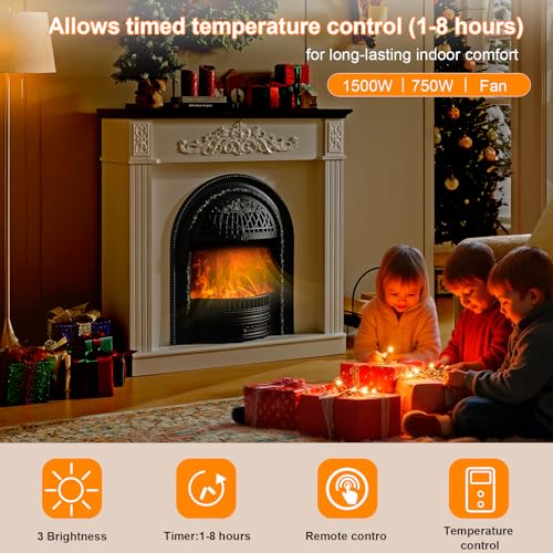 Image of 45 inch Electric Fireplace with Mantel,Farmhouse FreeStanding Electric Fireplace Heater Entertainment Center Wooden TV Stand,Stacked Stone Surround 30'' Fireplace Insert Heater for Living Room,Bedroom