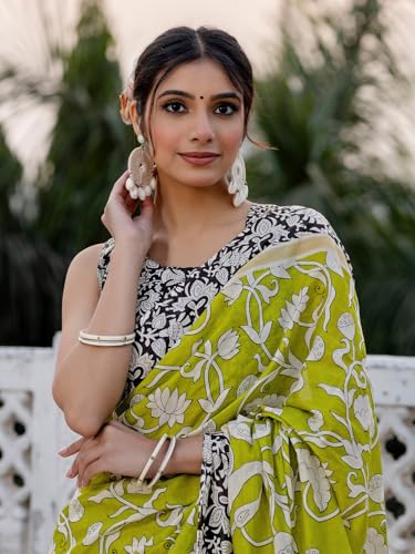 Image of SIRIL Women's Printed Ready to Wear Mul Cotton Saree With Unstitched Blouse Piece