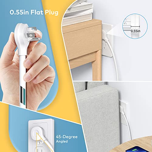 Image of Power Strip- TROND Ultra Thin Flat Extension Cord 5ft with 4 USB Ports(1 USB C Charger), 4 Widely-Spaced Outlets, Compact & Small, Wall Mount for Home Office Dorm, White