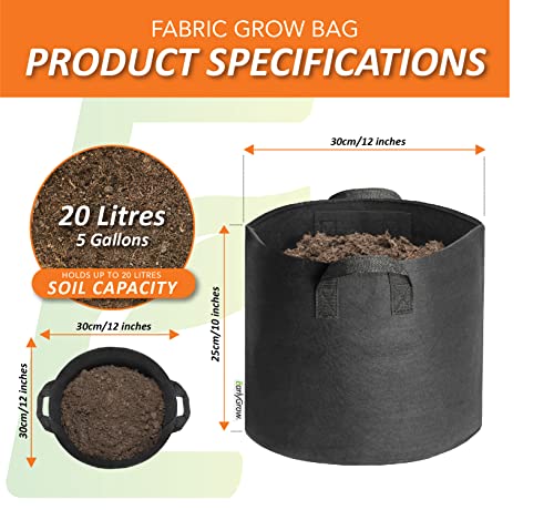 EarlyGrow 5-Pack 20 litres (5 US gallon) Fabric Plant Grow Bags Heavy Duty Breathable Nonwoven Smart Growing Growbag Planters Potato - Image 3