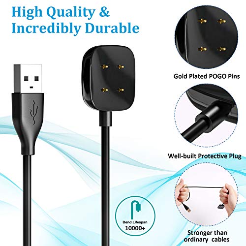Maledan Compatible with Fitbit Sense & Fitbit Versa 4 Charger Replacement USB Charging Cable Dock Stand for Sense 2/Sense/Versa 4/Versa 3 Smartwatch, 2 Pack 3.3Ft Durable Portable Charger Dock Cord by Maledan - Image 2