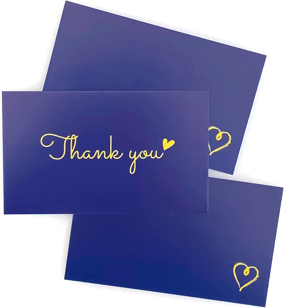RXBC2011 100 Little Thank You Cards Gold Heart Design Bulk Thank you Notes for All Occasions 3.5 x 2 Inch Navy Blue - Image 3