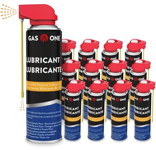 GasOne LS-12 All-Purpose Lubricant Spray – 12-Pack 12oz Lubricant Spray with Dual Action Built-in Straw – Garage Door Lubrication for Rust, Grease Removal, Lubrication