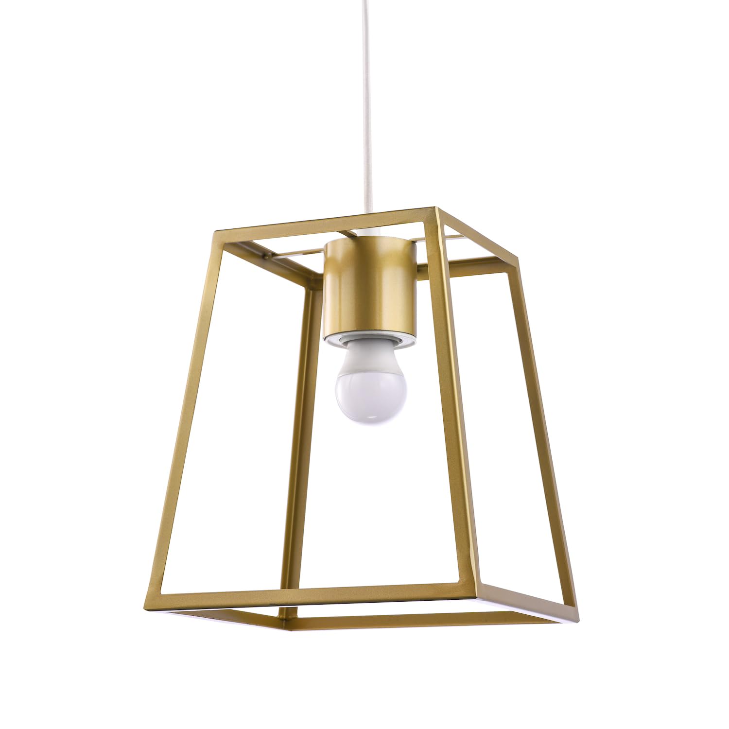 Industrial Lantern Pendant Light Shade in Satin Gold with Square Top and Bott...