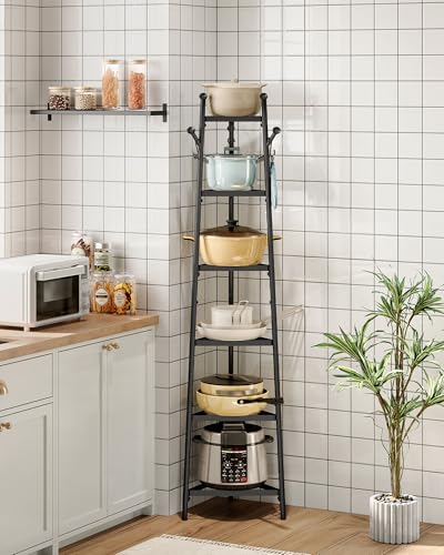 CHOEZON Pot Racks, 6-Tier Cookware Stand, Triangle Shelf Storage Tower for Kitchen, Pans Pots Storage Rack, Metal Wire Shelf Organizer, Corner Shelf, for Kitchen, Living Room, Black TPR15BB