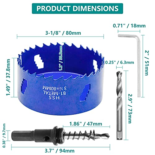 Image of 3-1 /8 Inch Hole Saw with Arbor, 1.2 Inch Cutting Depth
