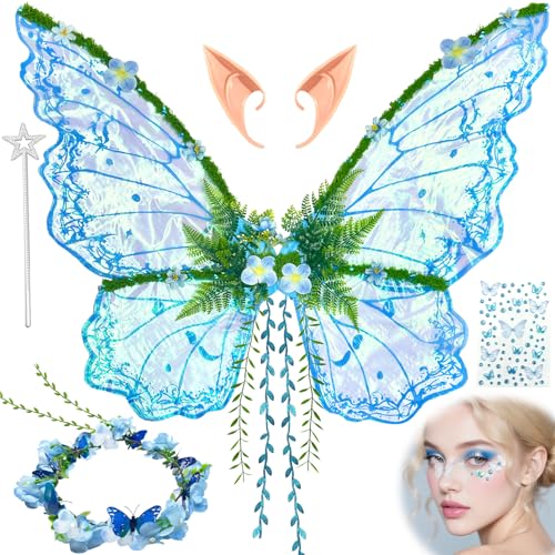 YeahBoom Ailes de Fée Enfant,Ailes de Papillon avec Oreilles d'Elfe,Bandeau de Fée Et Baguettes de Fée Étoile,Ailes de Papillon, Ailes de Princesse,...