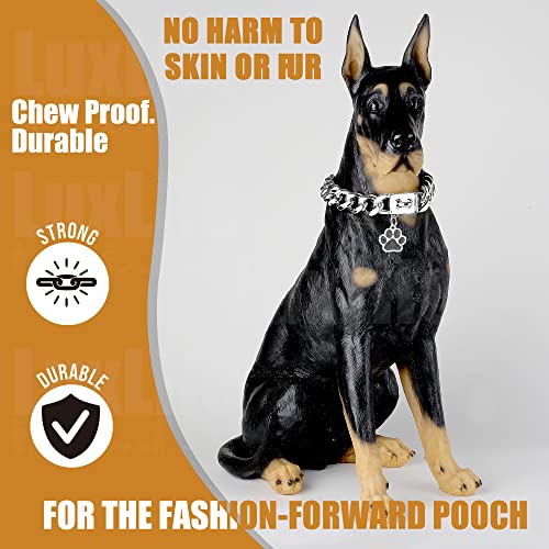 Image of Dog Chain Collars Stainless Steel Dog Collar 15mm Cuban Link Dog Collar Metal Dog Chain with Snap Buckle Dog tag for Puppy Small Dogs(12 inch)