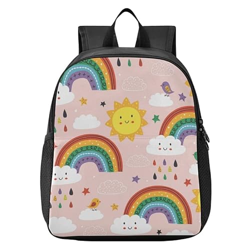 Mochila ligera para escuela, impermeable, linda, cisne, princesa, preescolar, mochila para viajes con bolsillos laterales de botella, Linda nube de arcoíris., M Cover
