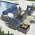 Aoxun 7 Pieces Patio Furniture Set with 44” Fire Pit Table Wicker Rattan Outdoor Sectional Conversation Set with Coffee Table and 4” Thickened Cushions, Gray/Blue(Waterproof Cover Included)