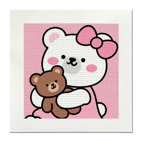 PERFECTSIGHT Cute 5D Diamond Art Kits with Wooden Frame, Kawaii DIY Painting Art for Adults Kids, Diamond Arts and Crafts Sets, Big Gem Full Drill Diamond Dots for Women (Pink Kitty)