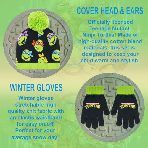 Teenage Mutant Ninja Turtles Boys Winter Hat and Glove Set - Ages 4-12 TMNT Hat and Gloves2