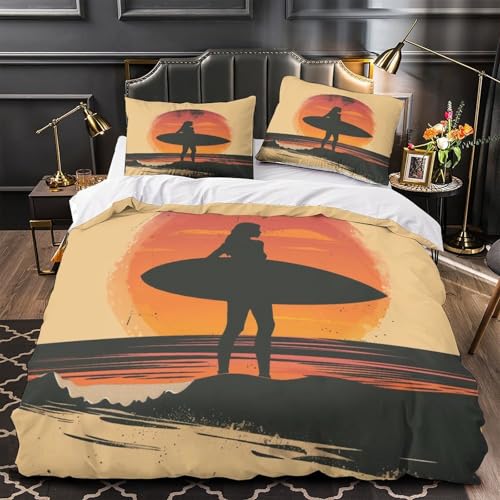 Housse de couette imprimé 3D en microfibre résistante silhouette surfeur - 2
