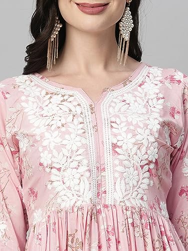 Image of RATAN Women's Rayon Printed Anarkali Lucknowi Chikankari Ethnic Wear Kurta