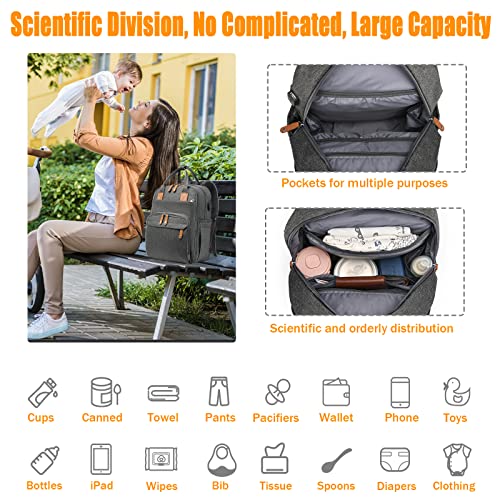 Diaper Bag Backpack With Changing Station 【30In Extended】, Large Capacity Multifunctional Travel Diaper Backpack With Usb Charging Pot, Waterproof Baby Diaper Bag, Babay Shower Gifts|Stroller Straps #TOP3