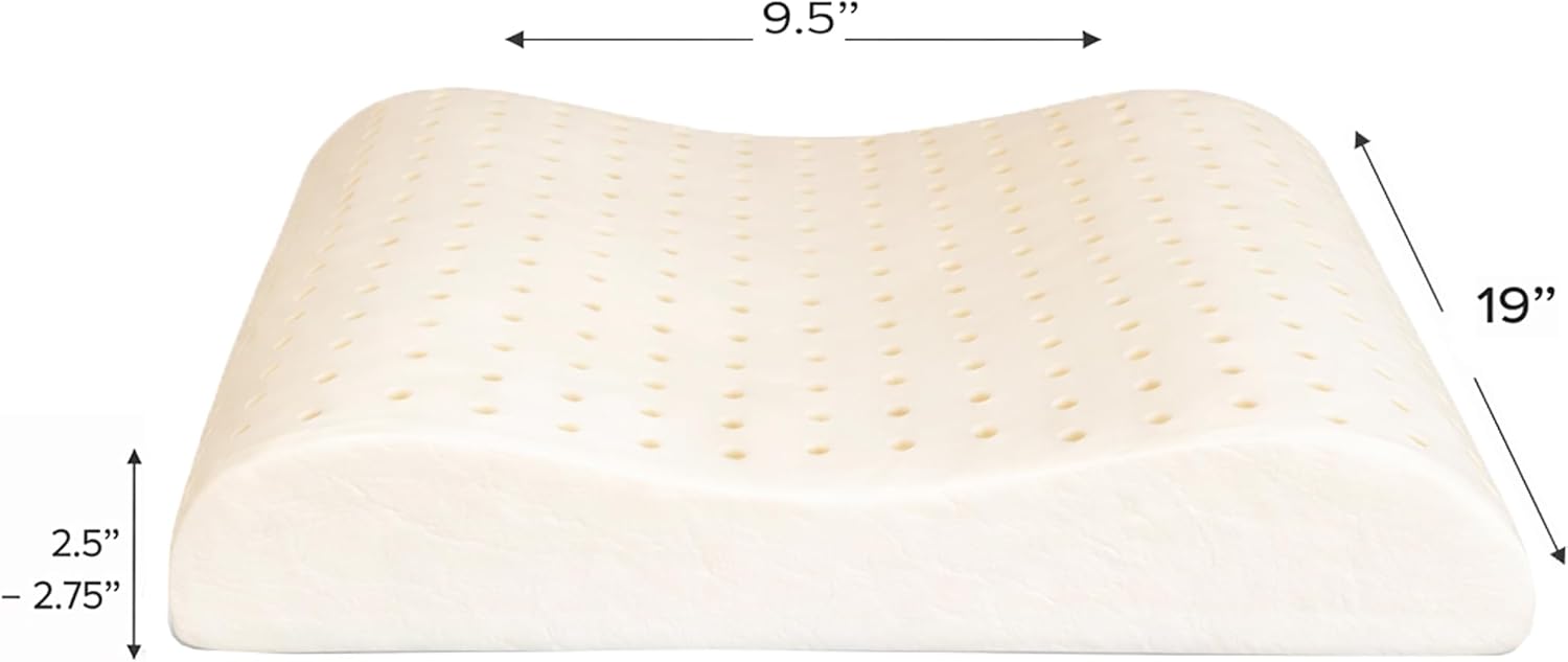 ORGANIC TEXTILES Organic Latex Contour Pillow with Organic Cotton Cover - GOTS & GOLS Certified, Ergonomic Contour Design, Bed Pillow, Spine Support - (Travel) - Pack of 1