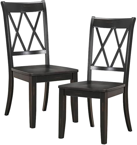 Miniatura 7 de Lexicon Janina - Juego de 2 sillas de comedor modernas de granja, juego de 2, madera maciza, respaldo cruzado, cocina tradicional moderna estilo