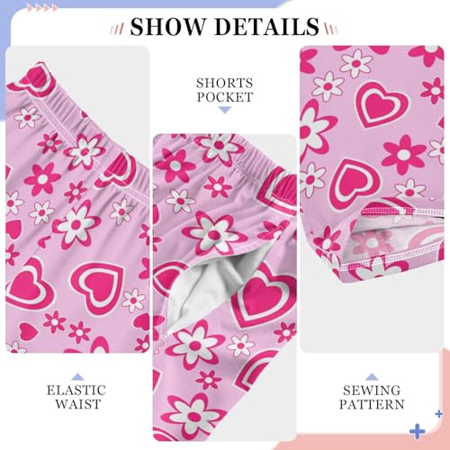 Love Heart Floral Boys Long Pants Soft Trousers Elastic Waist Kids Lounge Bottoms with Pockets S-XL4