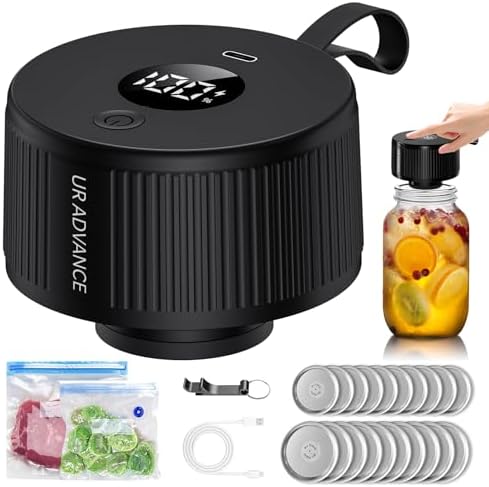 Electric Mason Jar Vacuum Sealer Kit Auto-Stop, Quick Seal 10-20S, 150+ Jars Full Charge, 3-in-1 Canning Vacuum Sealer Machine for Jars, Bags & Food Containers – Ideal Gift for Mom or Fitness Lovers