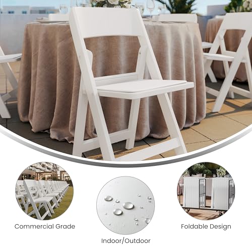 Image of Flash Furniture Hercules Tucker Commercial White Resin Folding Chair - Lightweight, Vinyl Padded Removable Seat, Indoor Outdoor Use, Event & Wedding Ready