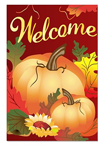 Fall Welcome Harvest Garden Flag - Autumn Pumpkins & Leaves Design - Double Sided 12 x 18 inches Size by Jolly Jon