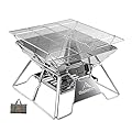 CAMPINGMOON Stainless Steel Foldable Camping Grills Portable Wood Burning Charcoal Grill 14-inch with Carrying Bag MT-2