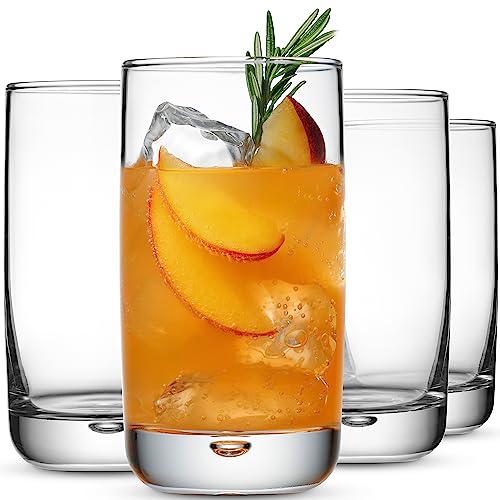 Copas Y Vasos, Kitchen Juego de 4 vasos Highball Collins de 16 onzas, vasos de vidrio para beber, base de burbujas para agua, jugo, cócteles, vasos de cerveza de pinta, vasos...