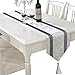 Jiino Tassels Table Runner with Sequined Rhinestone Strip Elegant Table Decoration for Wedding Thanksgiving Christmas, Creamy White, 13x84 inches