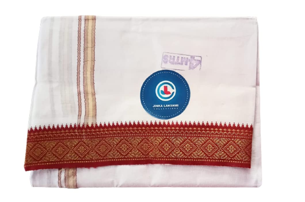 Traditional Men's White Cotton Dhoti With Same Big Borders Up and Down 4 Meters Unstitched Pack of 1-image-43