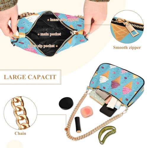 Shoulder Bags for Women Ice Cream Hobo Tote Handbag Small Clutch Purse with Zipper Closure884