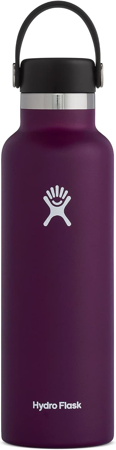 Hydro Flask Standard Mouth Flex Cap Bottle - Stainless Steel Reusable Water Bottle - Vacuum Insulated, Dishwasher Safe, BPA-Free, Non-Toxic, Eggplant, 24 Oz