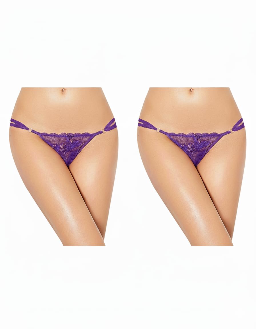 Women's Delicate Lace Thong Panty, Pack of 2, Combo Bikini & Hipster Floral Pattern, Side-Tie Design, G-Sting, Women Underwear for Honeymoon, Beach, Cotton Nylon Lace-picture-20
