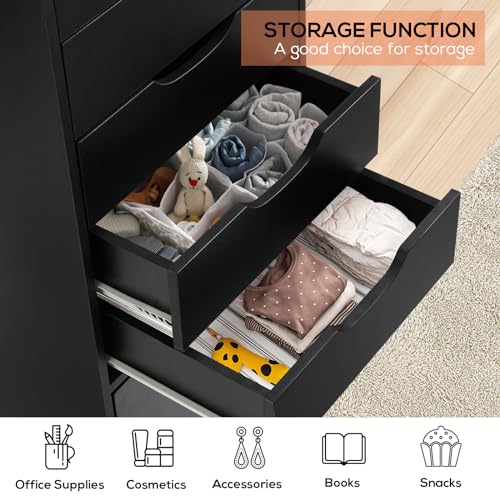 Image of TUSY 5-Drawer Storage Cabinet, File Organizer with Caster Wheels, Chest of Drawers, Mobile File Cabinets, File Cabinets for Home Office, Under Desk Cabinet, Organization and Storage for Office, Black