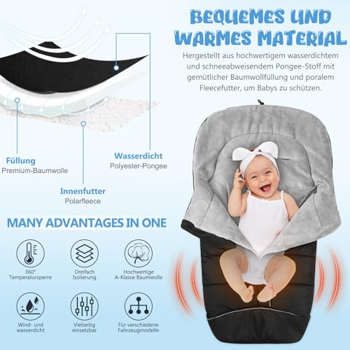 Fußsack Buggy,Fußsack Kinderwagen Winter mit Reißverschluss und Kapuze,Wasserdichter Warmes Thermo-Fleece Fusssack Buggy,Universal Fusssack Kinderwagen Baby Passend für alle Kinderwagen (Schwarz)