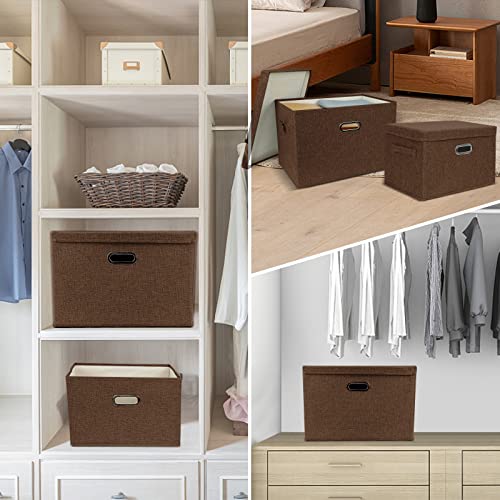 DAYARD Foldable Storage Boxes with Lids Linen Fabric Stackable Storage Bins Organizer Containers Baskets Cube with Cover for Closet Office Nursery, Coffee (15 x 10 x 10) by DAYARD - Used condition - Image 4