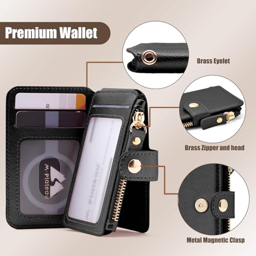 Image of M-Plateau RFID Blocking Keychain Wallet With Leather Wrist Strap | Keychain Wristlet, Womens Card Holder with Zipper Coin Pocket and ID Window(Black)