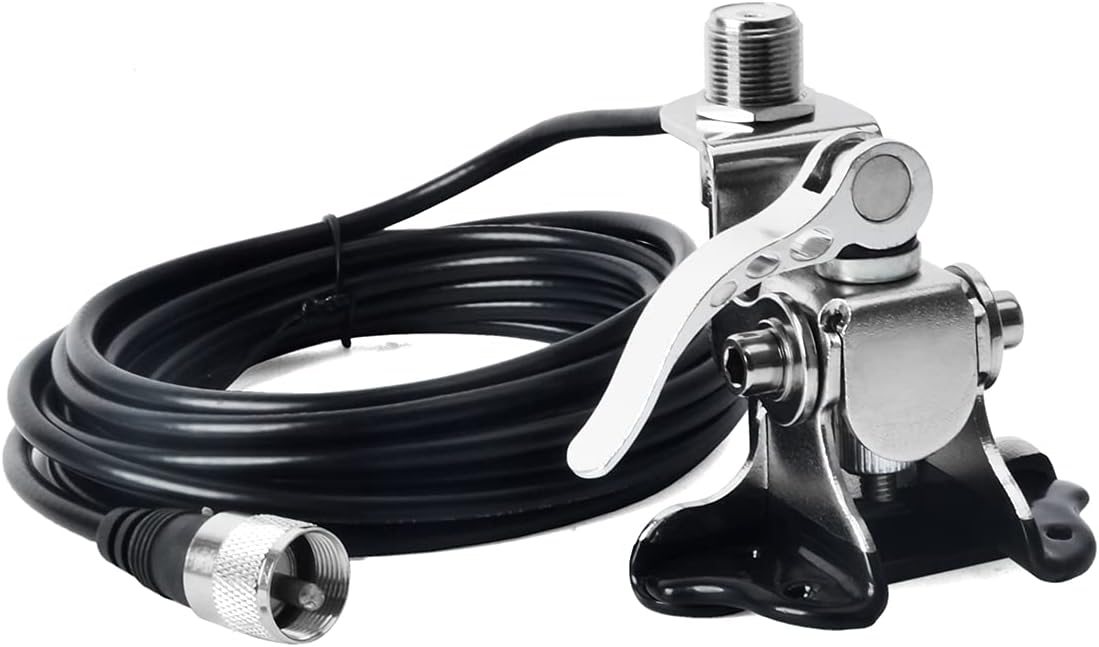 HYS Stainless Steel Adjustable Car Antenna Mount Bracket with SO239 to PL-259 Connector & 16.4ft RG-58 Coax Cable for Trunk Lid Hatchback, Truck, SUV, RV, Ham CB Radio